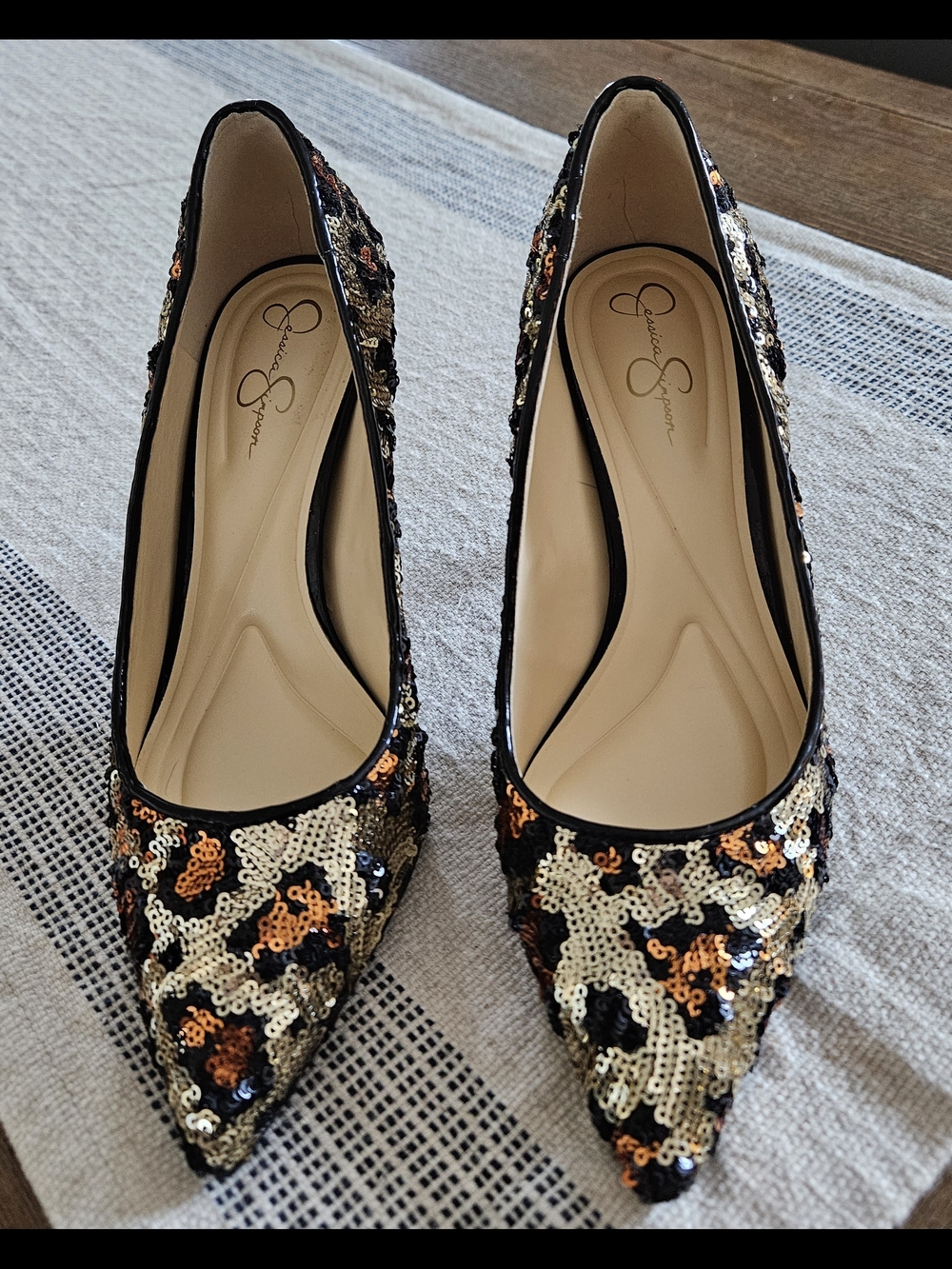 Jessica Simpson Black Gold Copper Sequin Pointed-toe Pumps